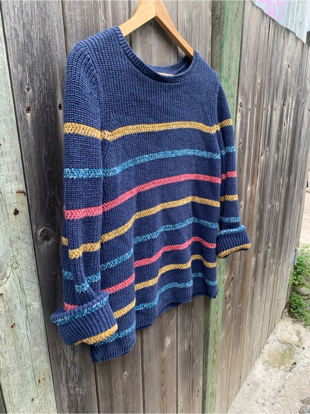 Seasalt Cornwall Navy Organic Cotton Striped Knit Jumper Sweater Size US 8
